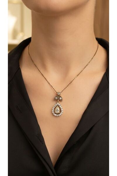 HOŞGÖR ACCESSORIES Copper Drop Stone Necklace Earrings Ring Set