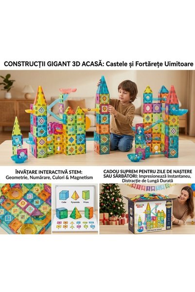 UnderShop Set de construcție magnetic gigant pentru copii, 139 cuburi colorat...