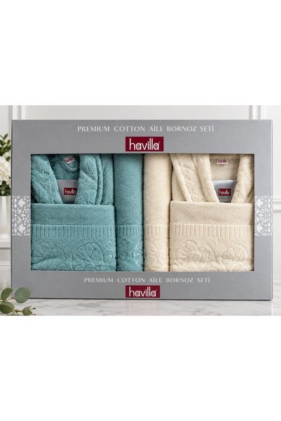 havilla havlu Havilla Premium Cotton Aile Bornoz Seti 2 Kişilik Çift Bornoz H...