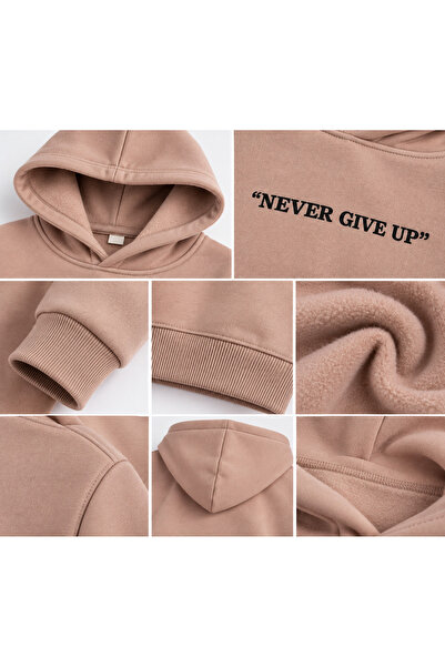 BABİDO Boys' 3-Thread Hooded Sweatshirt with Inside Lining, Never Give up Printed, Winter, Ages 5-11