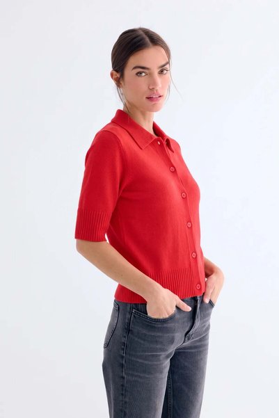 Silk and Cashmere Kırmızı Isabella Saf Kaşmir Kısa Kollu Polo