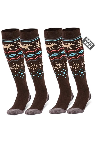 FAYHIJUN Set 2 perechi șosete de schi FAYHIJUN, amestec Merino, maro, XL