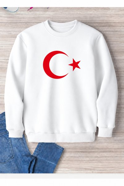 VODEXA Bisiklet Yaka Sweatshirt AY YILDIZ Baskılı Unısex Oversize %100 Pamuk ...