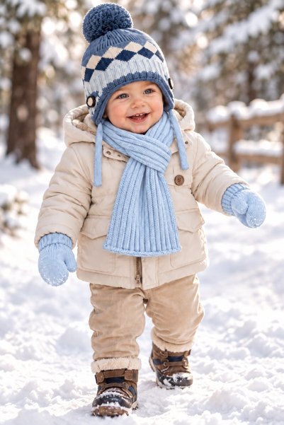 minik'o kids Ki̇tti̇ 26150-08 Men's 0-18 Months Scarf, Beanie, Gloves Set