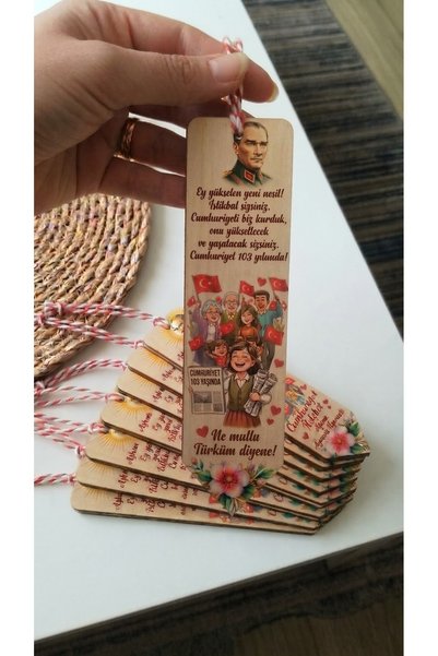 Felyagift 10'lu Ahşap Kitap Ayracı Seti - 29 Ekim Cumhuriyet Bayramı Atatürk ...