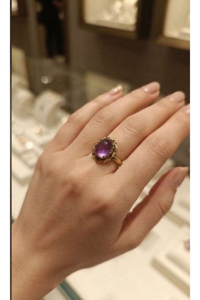 HOŞGÖR ACCESSORIES Copper Natural Stone Amethyst Necklace Earrings Ring Set