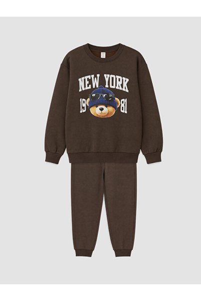 LC Waikiki Rmz Gi̇yi̇m Farkiyla Printed Boys' Thick Tracksuit Set