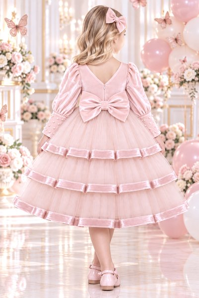 TREEMASS Girls' Velvet and Tulle Dress, Ideal for Special Occasions.
