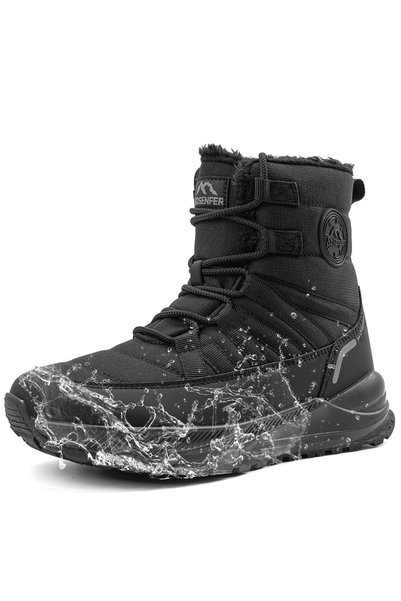 SOSENFER Men's Waterproof Insulated Winter Boots Hiking Snow Shoes – Black EU42