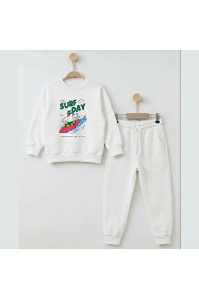 playwear Takım Sweatshirt Sörf Günü PosteriBaskılı Kız Erkek Çocuk Bisiklet Yaka