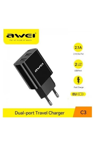 AWEI Φορτιστής πρίζας 2 θύρες USB 2.1A Fast Charging C3