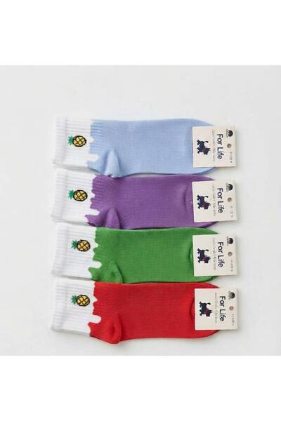 ArzaCollection Iz Çocuk 4-Piece Colorful Pineapple Embroidered College Socks ...