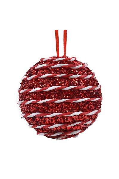 ANTBRO Ornament Brad de Crăciun Glob din Spumă Roșu cu Șiret Răsucit Candy și...