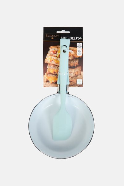 Bombay Non-Stick Ceramic Coated Mini Fry Pan With Silicone Spatula, Mint Blue