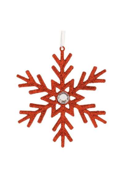 ANTBRO Ornament Brad de Crăciun Fulg Roșu cu Glitter și Strass 10cm, ANTBRO®