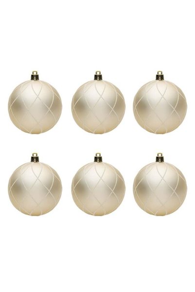 ANTBRO Set 6 Globuri de Crăciun Bej Mat cu Model Plasă din Glitter Ø8cm, ANTBRO®