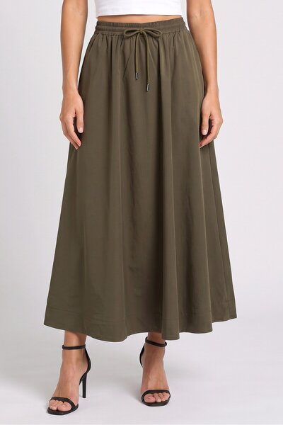 JCL PARIS Women Plain Maxi Skirt, Olive