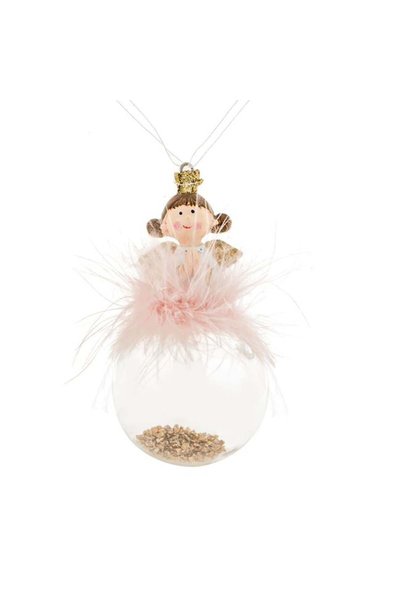 ANTBRO Ornament din Ceramică pentru Brad de Crăciun Fetiță Îngeraș Roz cu Gli...