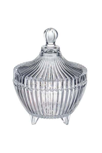 SHOPIENS Bomboniera Sticla Transparenta Picioruse Capac Gravat Dungi 150ml Sh...