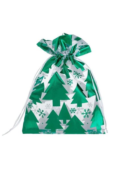 SHOPIENS Saculet Cadou Craciun Organza Transparenta Brazi Folie Verde Panglic...