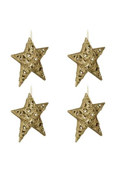 ANTBRO Set 4 Ornamente de Crăciun Stele Aurii 10cm, Decorațiuni pentru Brad, ...