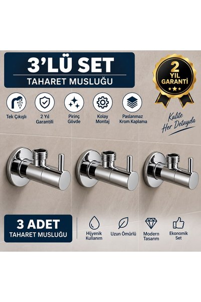 Viosa Çubuk Başlıklı Wc Lavabo Tuvalet Taharet Ara Musluğu 3'lü 2 Yıl Garanti...