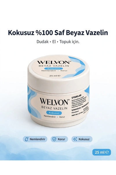 WELVON beyaz vazelin 25 ml - nemlendirici ve koruyucu cilt bakımı (kokusuz)