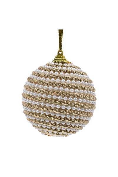 SHOPIENS Ornament Brad Craciun Glob Spuma Auriu Cordon Rasucit Margele Albe 8...