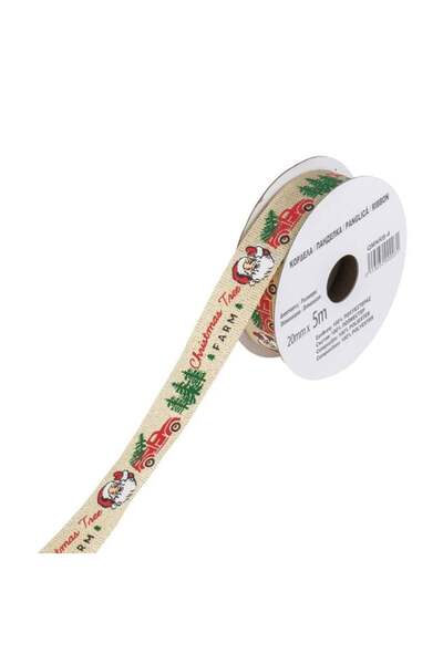 ANTBRO Panglică Decorativă de Crăciun Bej cu Moș Crăciun și Brazi Christmas T...