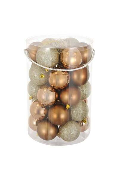 SHOPIENS Set Globuri Craciun Bej Bronz Mate Lucioase Glitter Beteala 7cm 30 B...