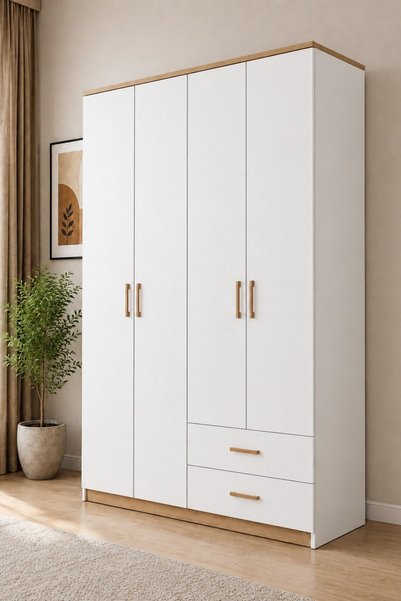 Rudu Lifos 4 Kapaklı 122x183x44 cm Giyisi, Eşya Dolap/Gardırop 3 Raflı 2 Çekm...