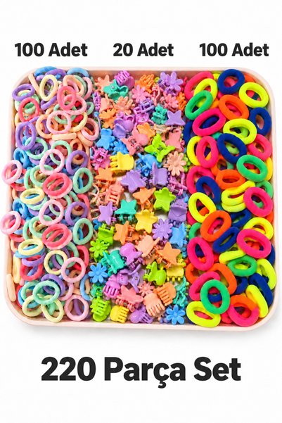 SHEKER HOME Sheker Kids Girls' 220-Piece Hair Clip Set with 200 Colorful Rubb...