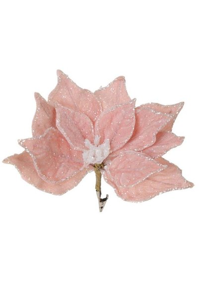 SHOPIENS Floare Decorativa Craciun Craciunita Roz Frosty Glitter Argintiu Cli...