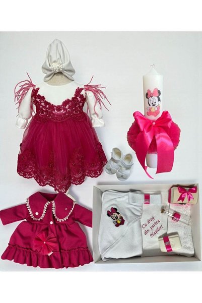 Your Baby Store Set complet botez fetita Sofia – siclam- fucsia cu palton deo...