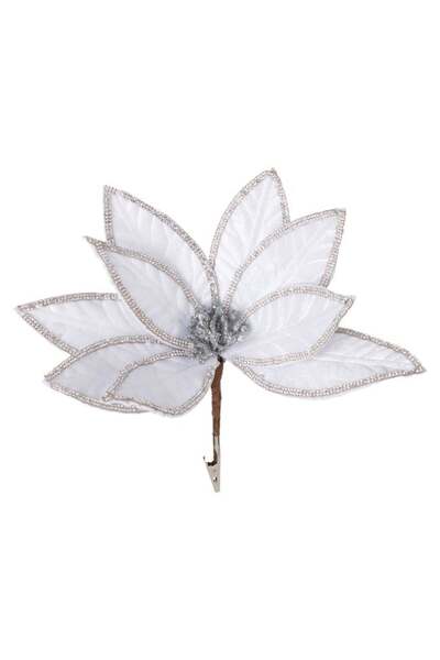 ANTBRO Floare Decorativă de Crăciun Albă cu Model Reliefat, Strasuri, ANTBRO®