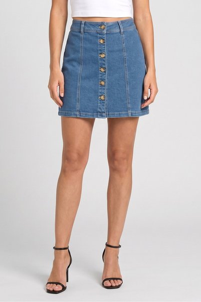 CAMAİEU Women Washed Denim Mini Skirt, Blue