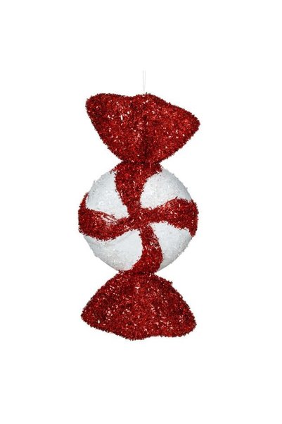 ANTBRO Ornament pentru Brad de Crăciun Bomboană Roșie-Albă cu Beteală 28cm, A...