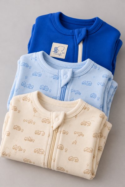 My Babies Label Baby Boy 3-Piece Newborn Baby Jumpsuit Set with Zippered Booties, 100% Cotton