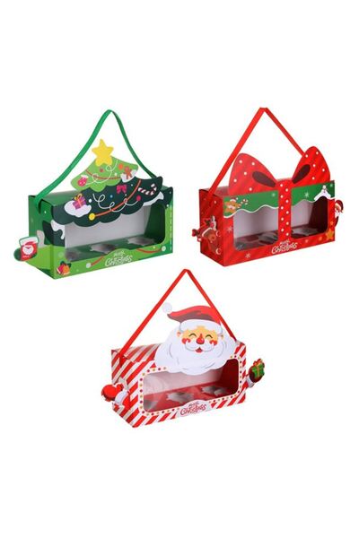 SHOPIENS Cutii Craciun 3 Briose Mos Craciun Brad Cadou 3D Fereastra 26.5x9x13...