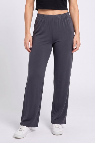 CAMAİEU Women Regular Fit Plain Wide Leg Pants, Dark Grey
