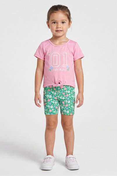 Body Glove Toddlers Girl 4 Pieces Graphic Print Top And Shorts Set, Multicolor