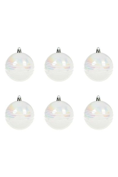 SHOPIENS Set Globuri Craciun Albe Irizate Mate Dunga Glitter 8cm 6 Bucati Sho...