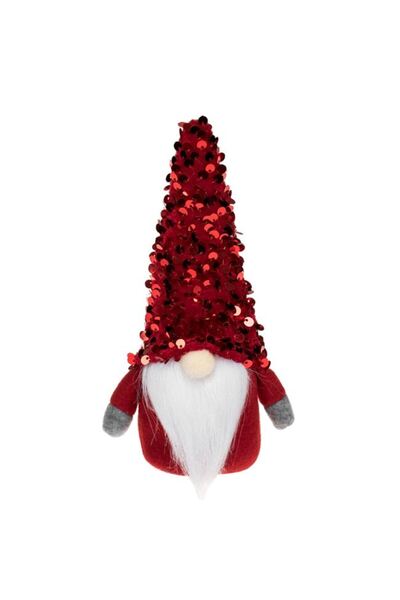 SHOPIENS Figurina Decorativa Craciun Gnome Rosu Caciula Gri Paiete Argintii 1...