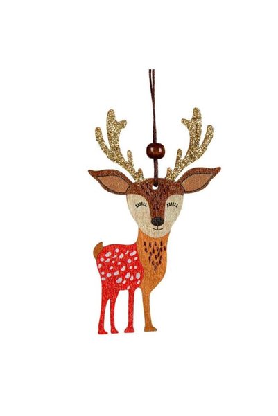 ANTBRO Ornament de Crăciun din Lemn Cerb cu Glitter Bej Șampanie 11cm, ANTBRO®