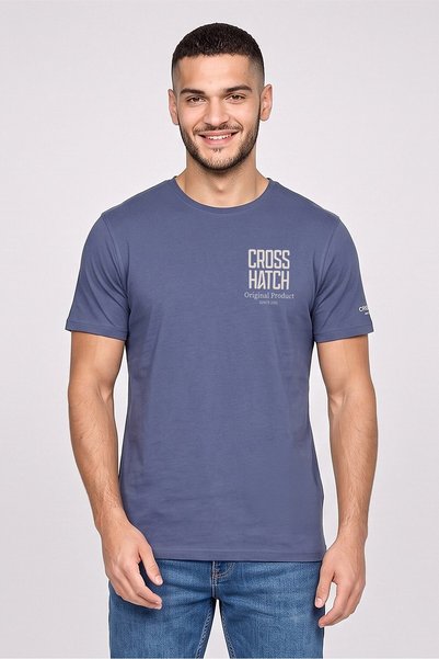 Crosshatch Men Crew Neck Graphic Print Short Sleeve T-Shirt, Dusty Navy