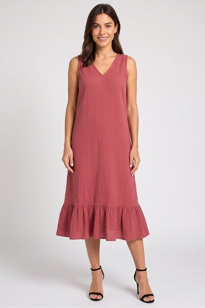 CLAIRE Women Textured Midi Dress, Old Rose