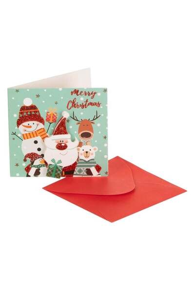 SHOPIENS Felicitare Craciun 3D Mos Craciun Cadouri Glitter Rosu Merry Christm...