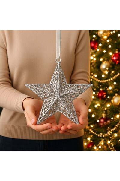 ANTBRO Ornament Brad de Crăciun Stea Argintie cu Glitter 18cm, ANTBRO®