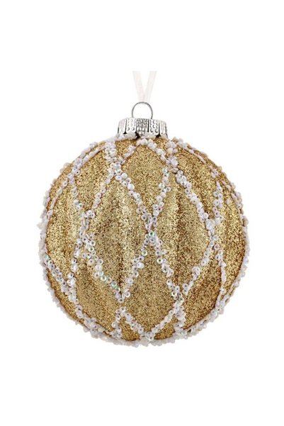 SHOPIENS Ornament Brad Craciun Glob Glitter Sampanie Margele Albe Holografice...