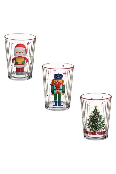 SHOPIENS Set Pahare Sticla Craciun Vintage Mos Spargator Nuci Brad Margine Ro...
